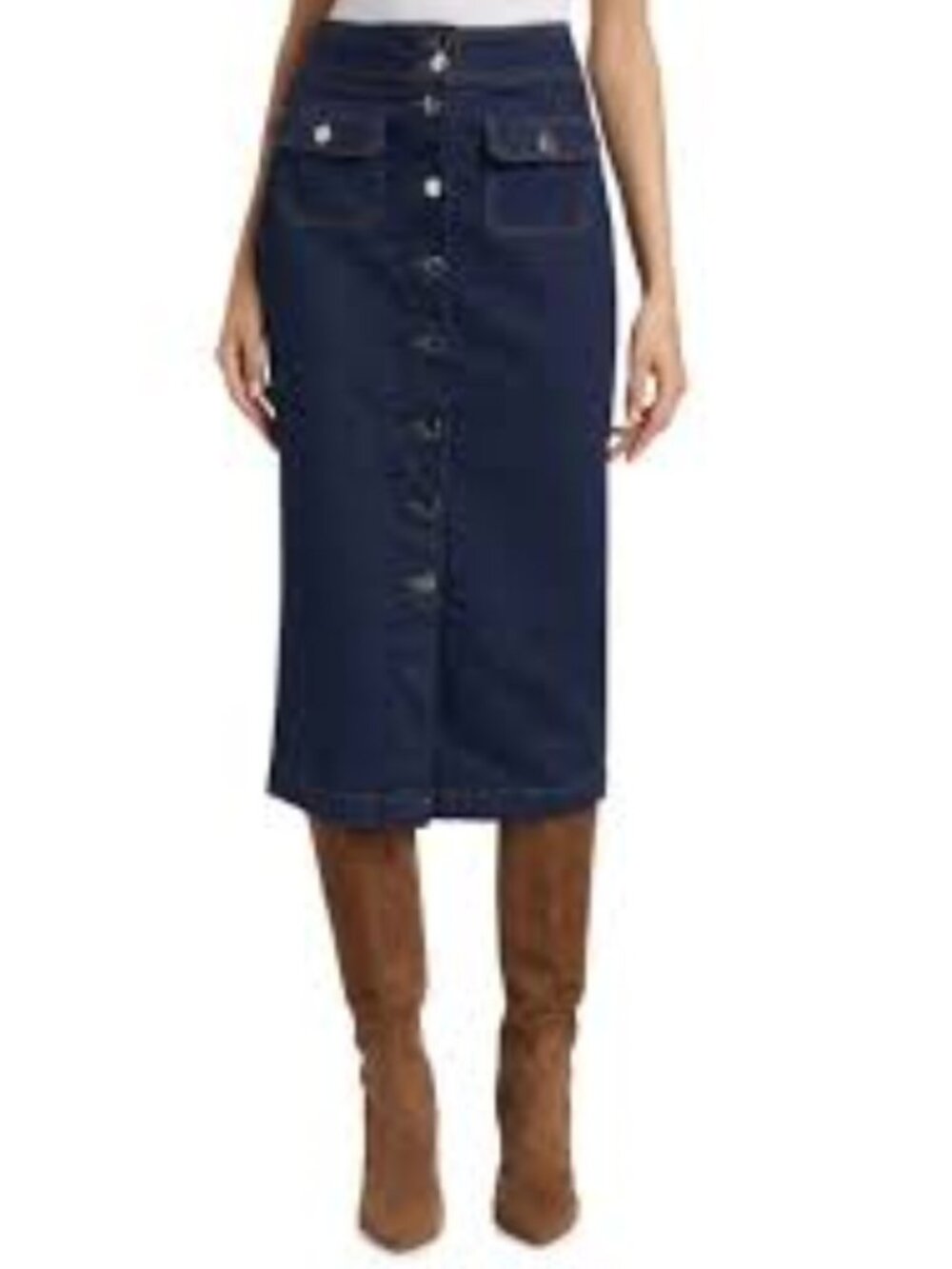 Derek Lam 10 Crosby Jewel Denim Button-Up Midi-Skirt Size 31 $275
